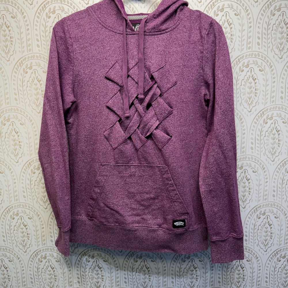 Vans Off The Wall Womens Purple Heather Woven Lattice Pullover Hoodie Large‎